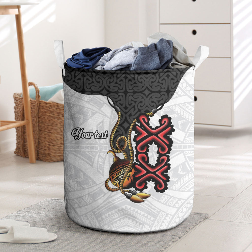 Personalised Papua New Guinea Oro Necklace Laundry Basket Black Melanesia Traditional Pattern LT9 Black - Polynesian Pride