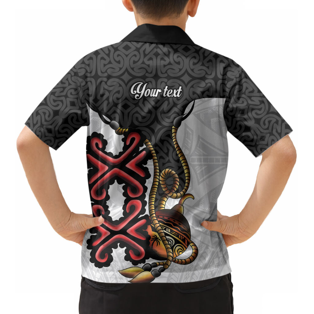 Personalised Papua New Guinea Oro Necklace Kid Hawaiian Shirt Black Melanesia Traditional Pattern