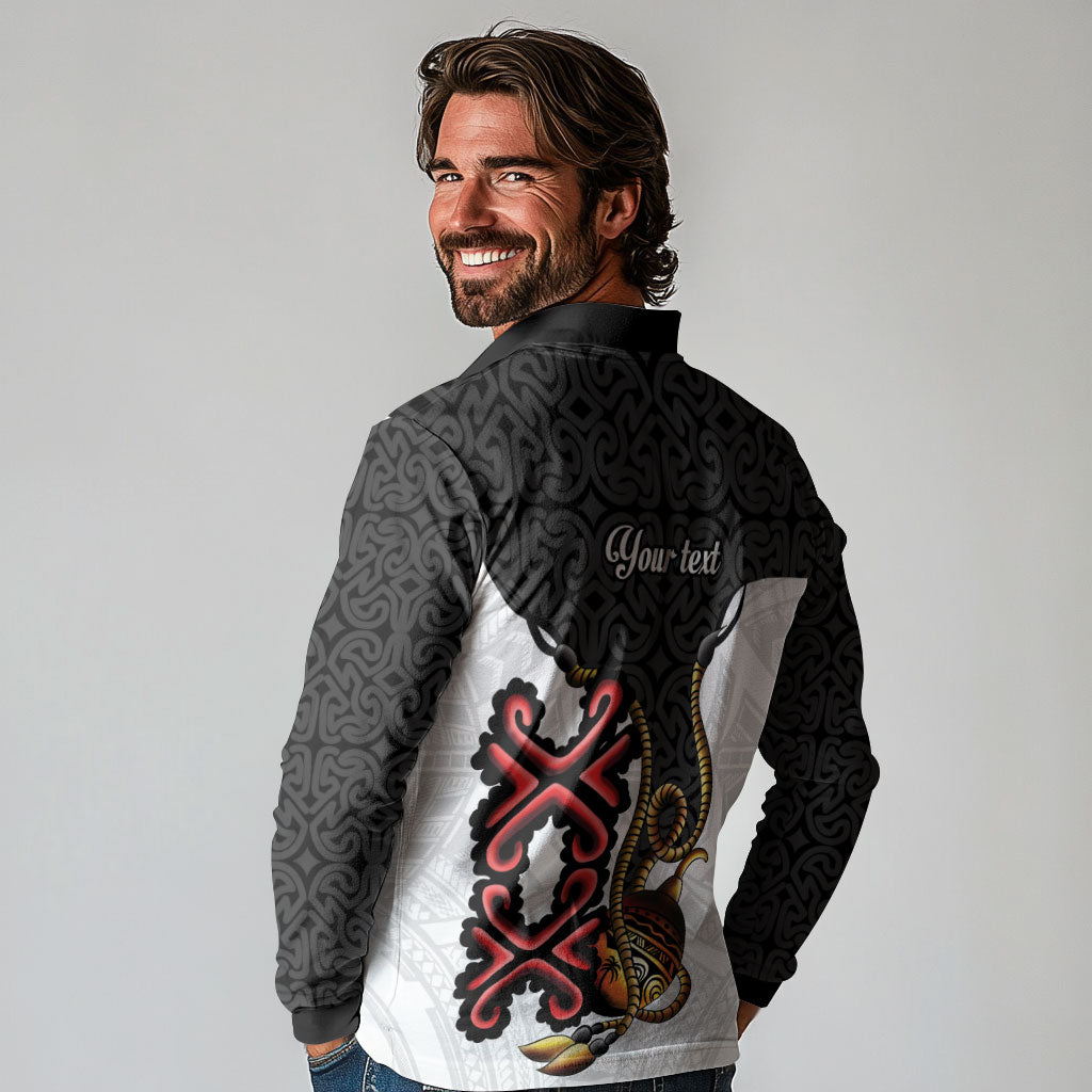 Personalised Papua New Guinea Oro Necklace Long Sleeve Polo Shirt Black Melanesia Traditional Pattern