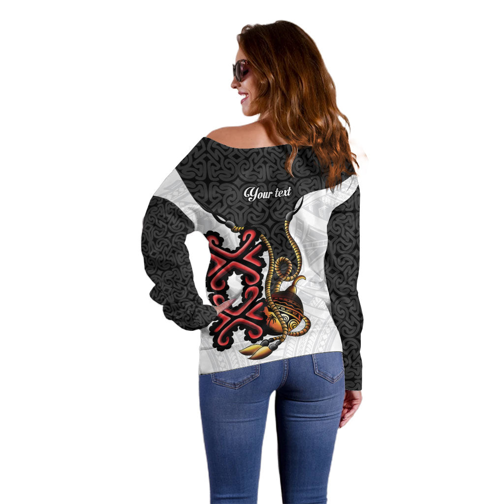 Personalised Papua New Guinea Oro Necklace Off Shoulder Sweater Black Melanesia Traditional Pattern