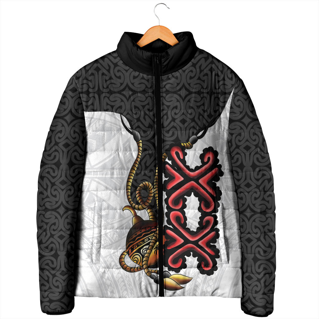 Personalised Papua New Guinea Oro Necklace Padded Jacket Black Melanesia Traditional Pattern