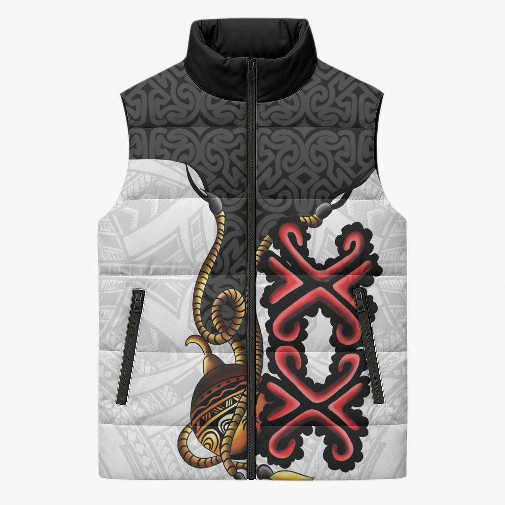 Personalised Papua New Guinea Oro Necklace Sleeveless Puffer Jacket Black Melanesia Traditional Pattern