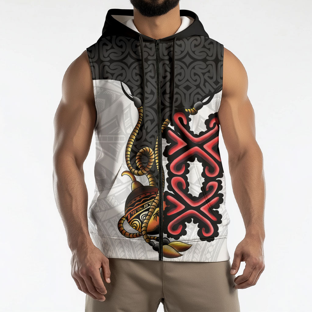 Personalised Papua New Guinea Oro Necklace Sleeveless Zip Hoodie Black Melanesia Traditional Pattern
