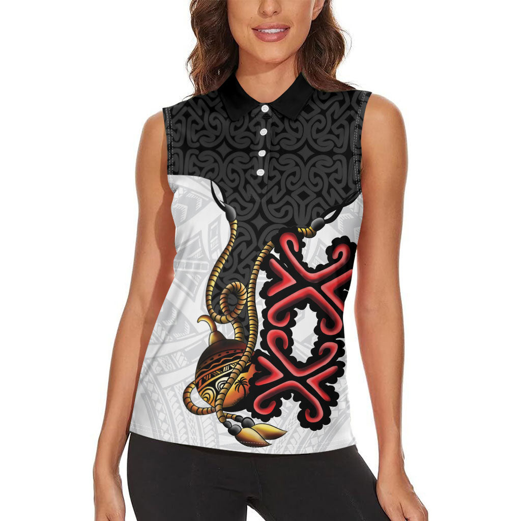Personalised Papua New Guinea Oro Necklace Women Sleeveless Polo Shirt Black Melanesia Traditional Pattern