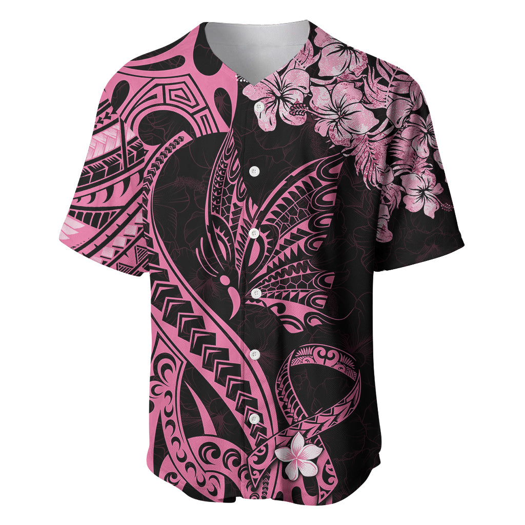 Polynesian Floral Butterfly Baseball Jersey Breast Cancer Pink Ribbon LT9 Pink - Polynesian Pride