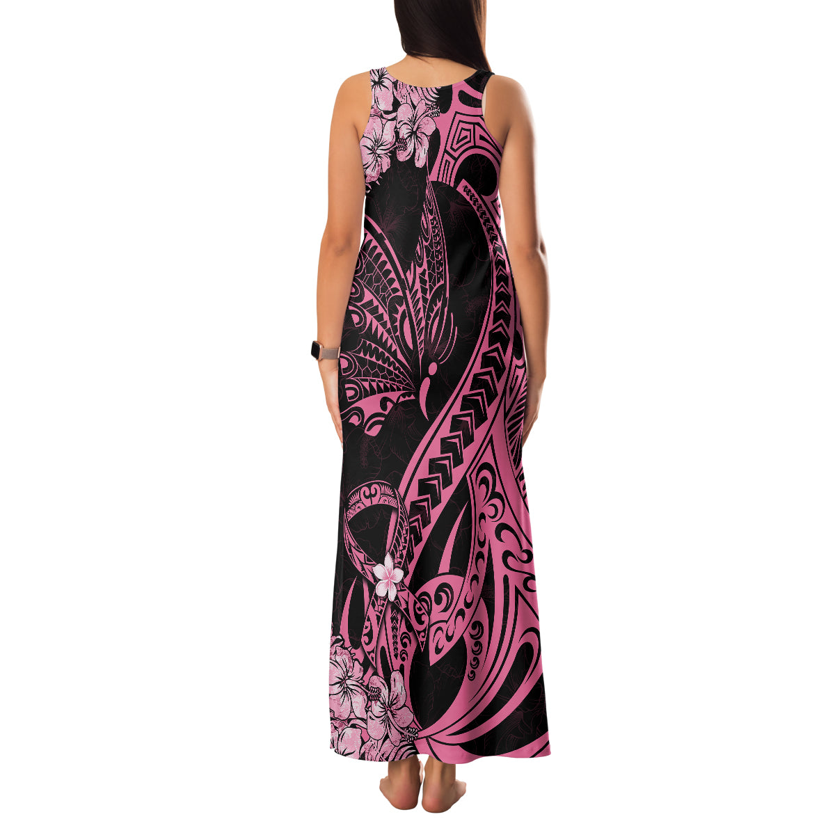 Polynesian Floral Butterfly Family Matching Tank Maxi Dress and Hawaiian Shirt Breast Cancer Pink Ribbon LT9 - Polynesian Pride