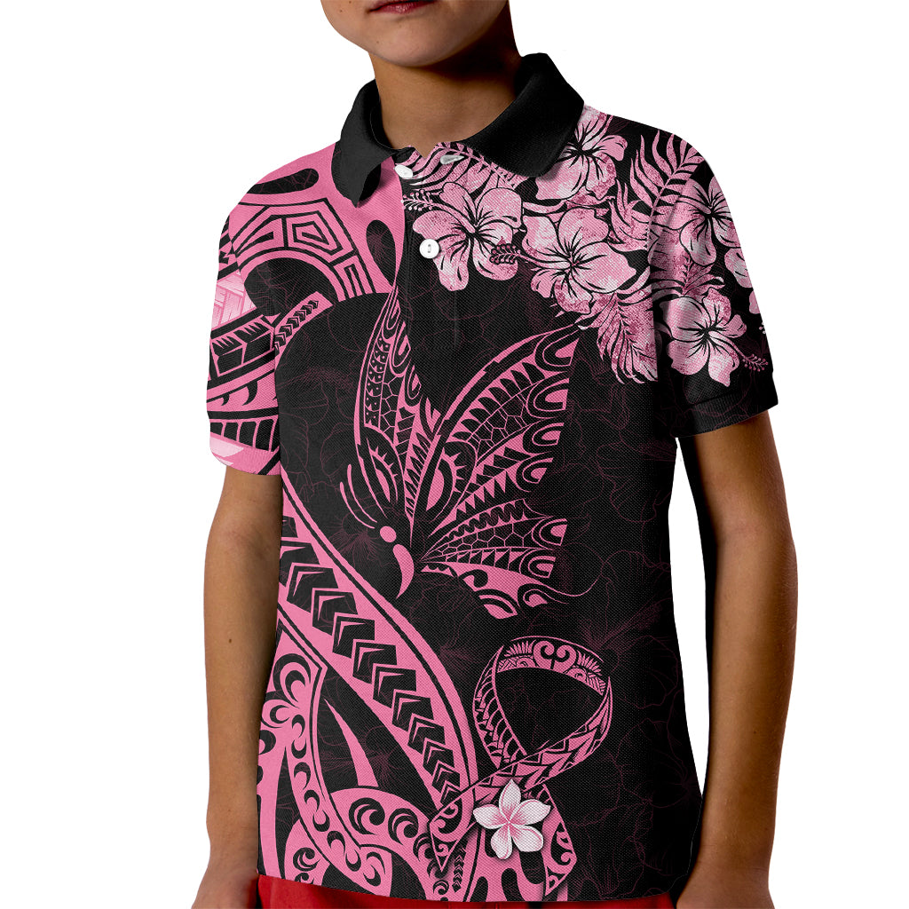Polynesian Floral Butterfly Kid Polo Shirt Breast Cancer Pink Ribbon LT9 Kid Pink - Polynesian Pride