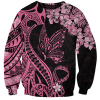 Polynesian Floral Butterfly Sweatshirt Breast Cancer Pink Ribbon LT9 Unisex Pink - Polynesian Pride