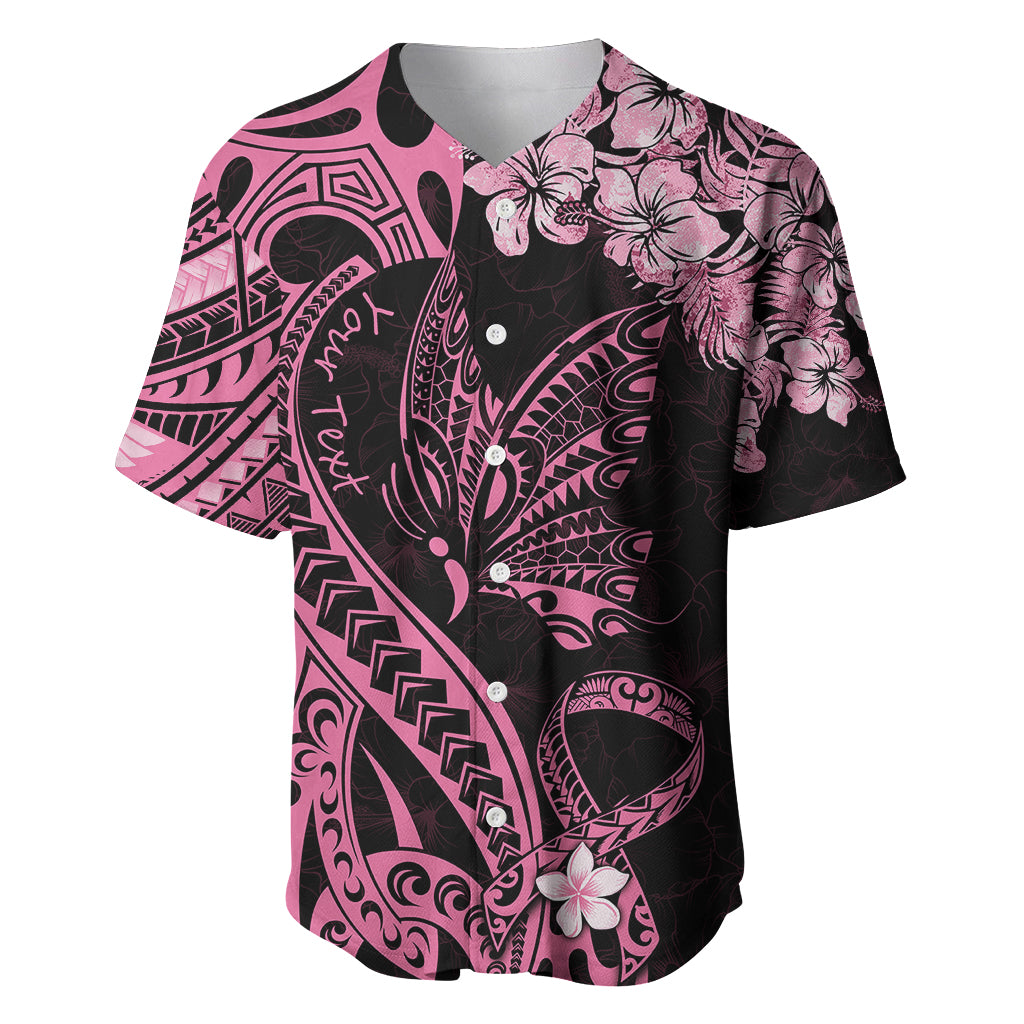 Personalised Polynesian Floral Butterfly Baseball Jersey Breast Cancer Pink Ribbon LT9 Pink - Polynesian Pride