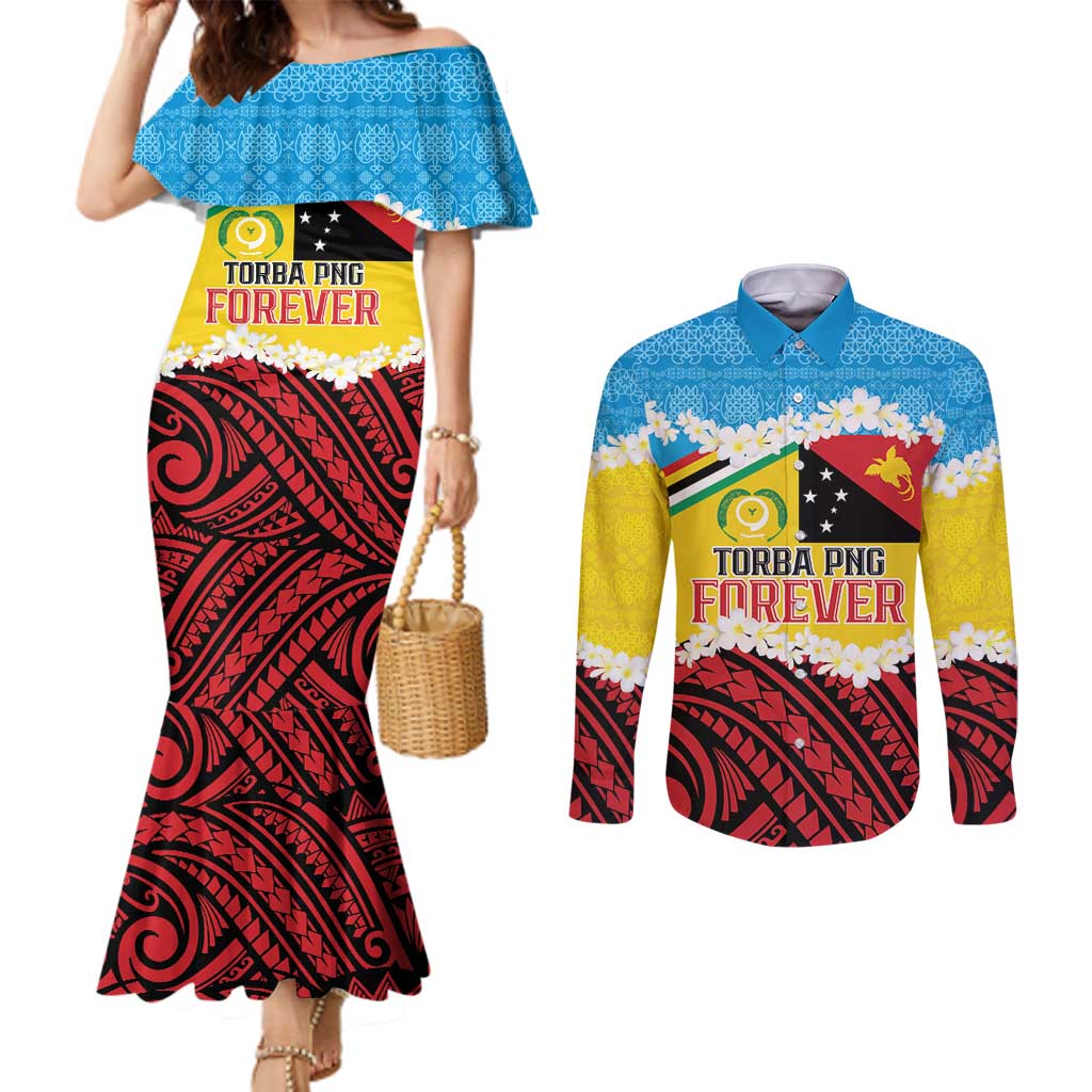 Personalised Torba PNG Forever Couples Matching Mermaid Dress and Long Sleeve Button Shirt Polynesian Sand Art - Polynesian Pride