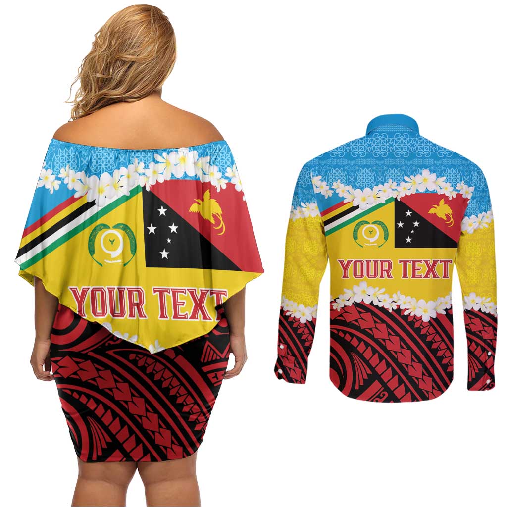 Personalised Torba PNG Forever Couples Matching Off Shoulder Short Dress and Long Sleeve Button Shirt Polynesian Sand Art - Polynesian Pride