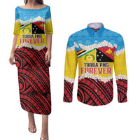 Personalised Torba PNG Forever Couples Matching Puletasi and Long Sleeve Button Shirt Polynesian Sand Art - Polynesian Pride