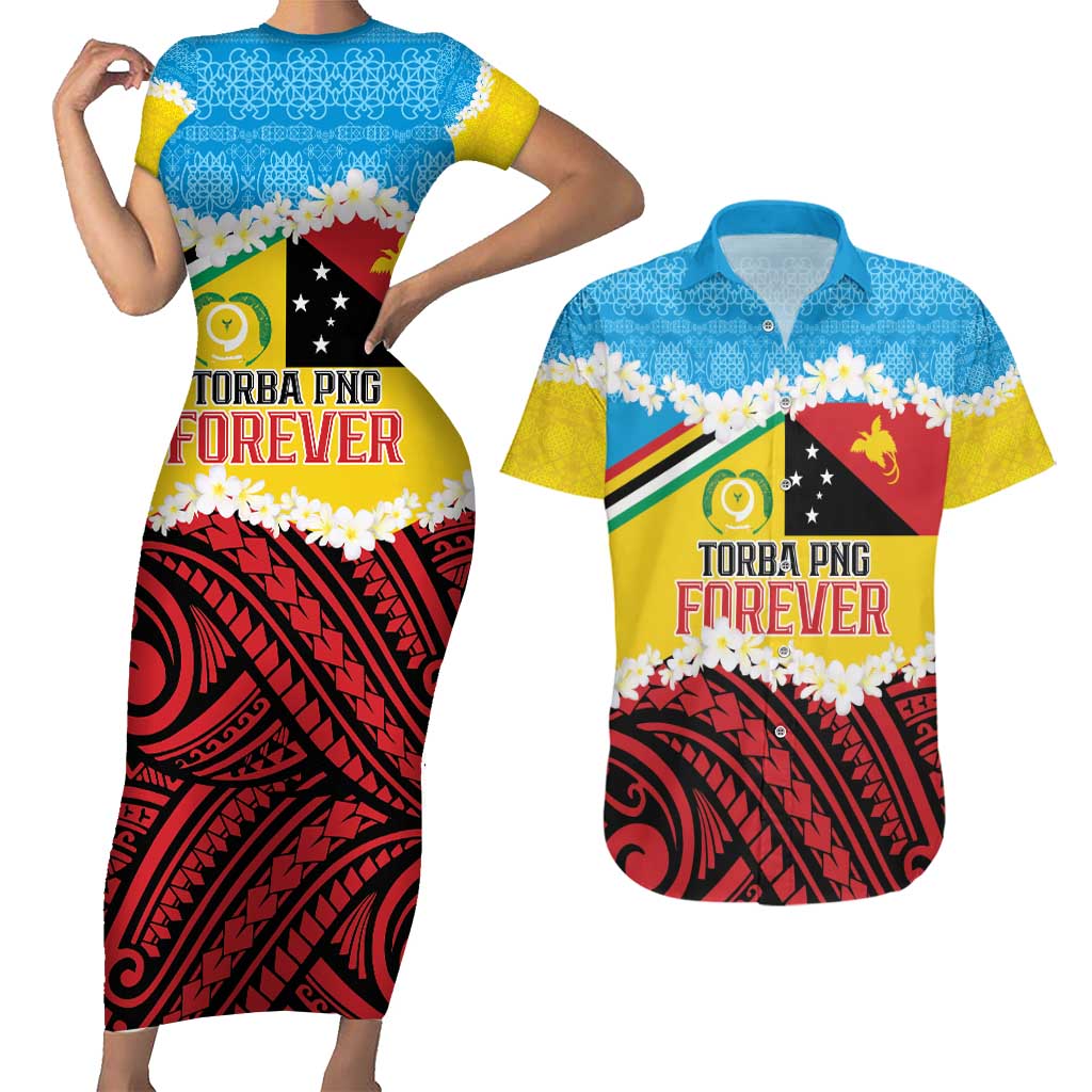 Personalised Torba PNG Forever Couples Matching Short Sleeve Bodycon Dress and Hawaiian Shirt Polynesian Sand Art - Polynesian Pride