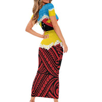 Personalised Torba PNG Forever Short Sleeve Bodycon Dress Polynesian Sand Art - Polynesian Pride