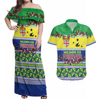 Personalised Malampa Fiji Forever Couples Matching Off Shoulder Maxi Dress and Hawaiian Shirt Tagimoucia Polynesian Sand Drawing - Polynesian Pride