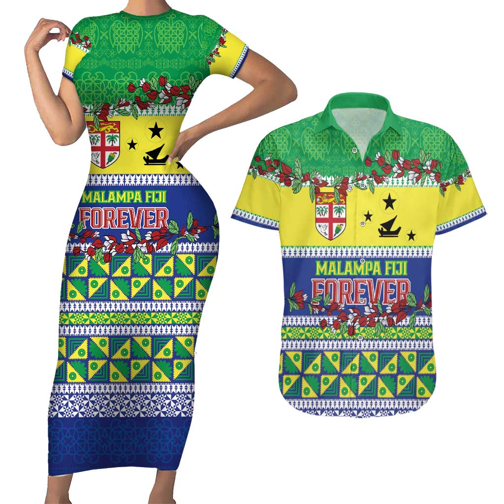 Personalised Malampa Fiji Forever Couples Matching Short Sleeve Bodycon Dress and Hawaiian Shirt Tagimoucia Polynesian Sand Drawing - Polynesian Pride