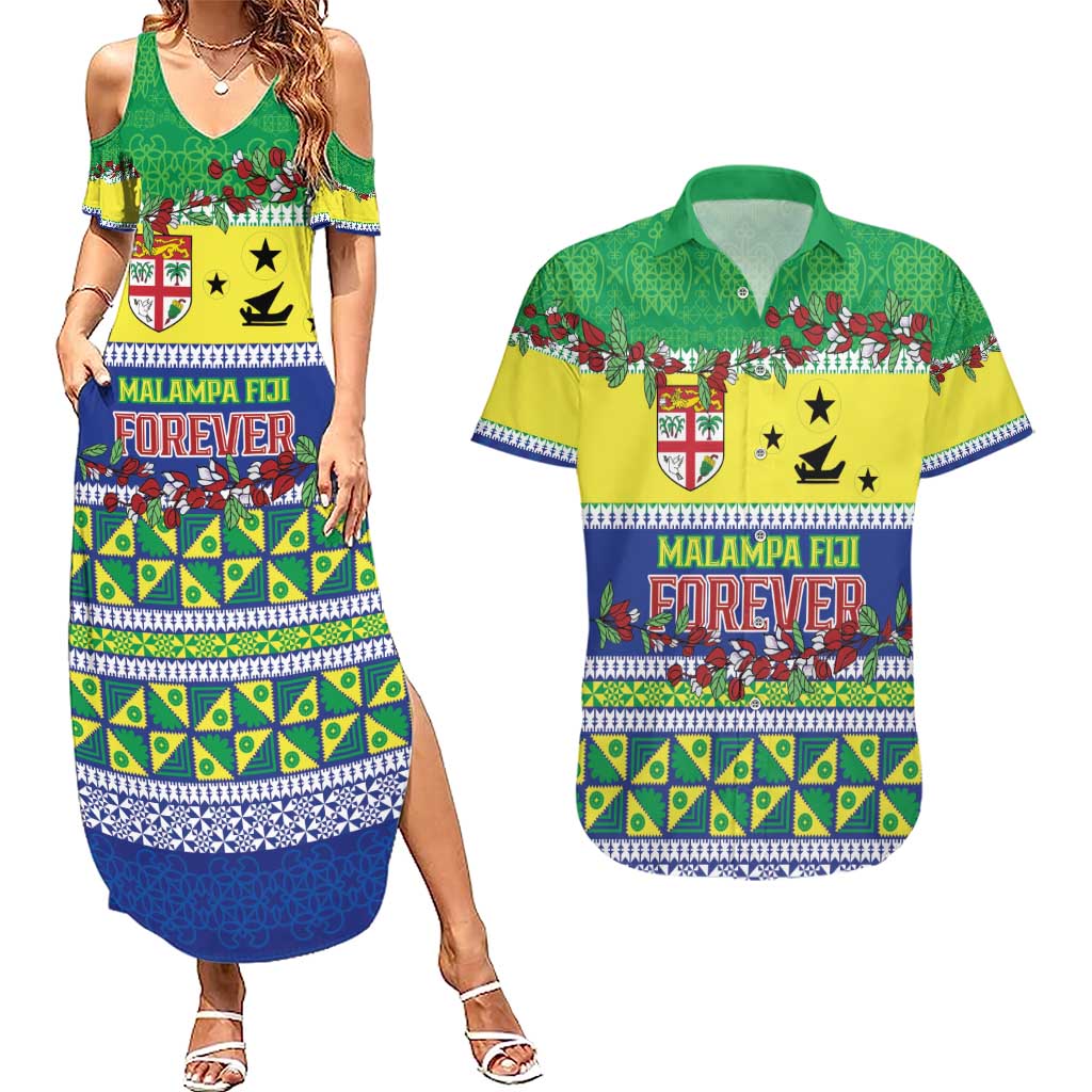 Personalised Malampa Fiji Forever Couples Matching Summer Maxi Dress and Hawaiian Shirt Tagimoucia Polynesian Sand Drawing - Polynesian Pride