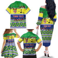 Personalised Malampa Fiji Forever Family Matching Off The Shoulder Long Sleeve Dress and Hawaiian Shirt Tagimoucia Polynesian Sand Drawing - Polynesian Pride