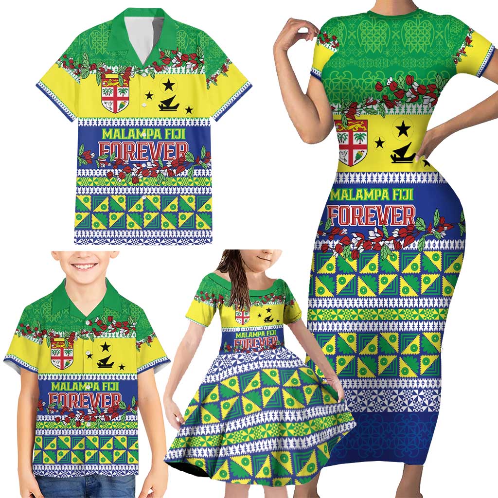 Personalised Malampa Fiji Forever Family Matching Short Sleeve Bodycon Dress and Hawaiian Shirt Tagimoucia Polynesian Sand Drawing - Polynesian Pride