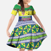 Personalised Malampa Fiji Forever Kid Short Sleeve Dress Tagimoucia Polynesian Sand Drawing - Polynesian Pride