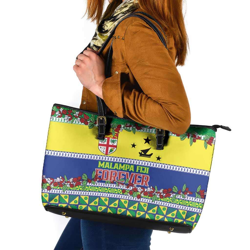 Malampa Fiji Forever Leather Tote Bag Tagimoucia Polynesian Sand Drawing - Polynesian Pride