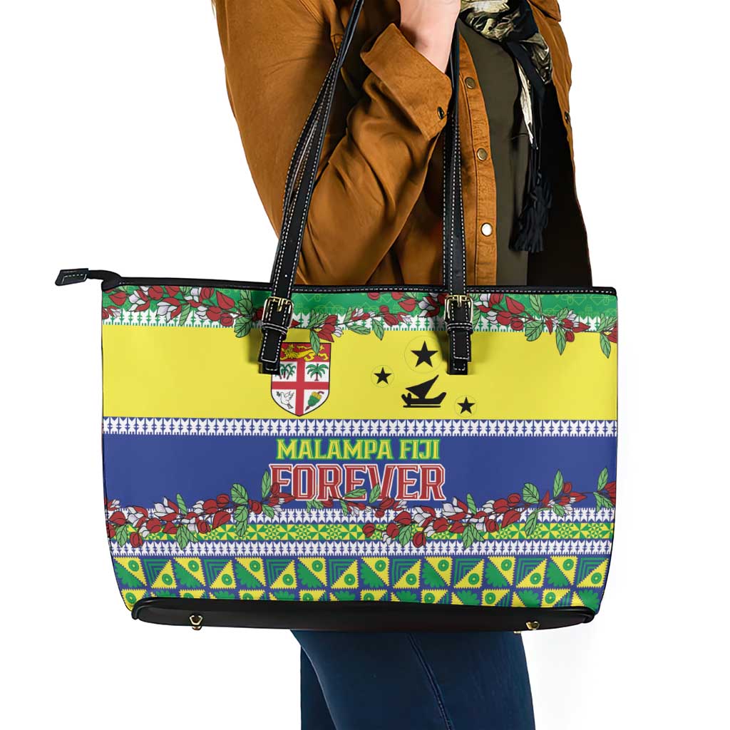 Malampa Fiji Forever Leather Tote Bag Tagimoucia Polynesian Sand Drawing - Polynesian Pride