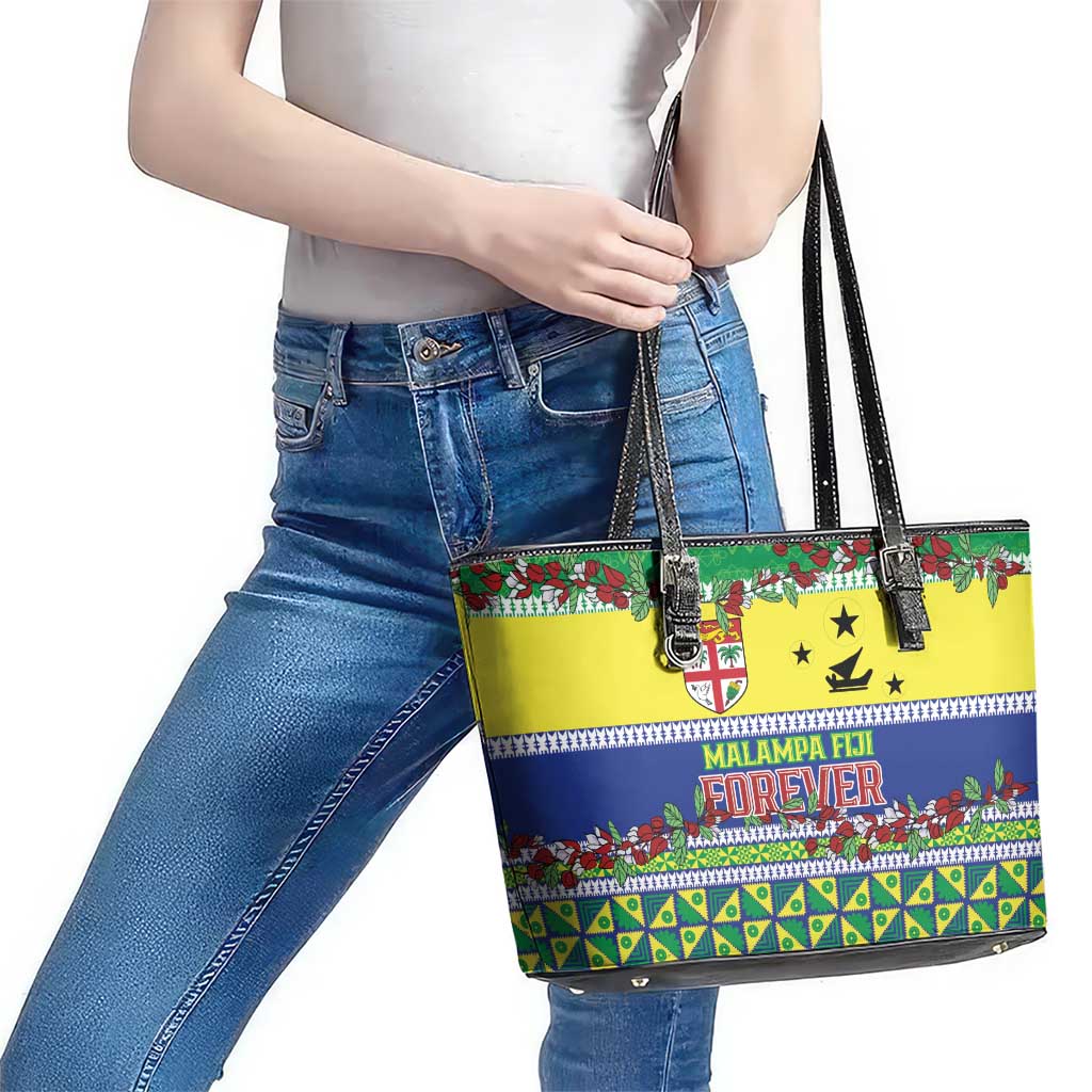 Malampa Fiji Forever Leather Tote Bag Tagimoucia Polynesian Sand Drawing - Polynesian Pride