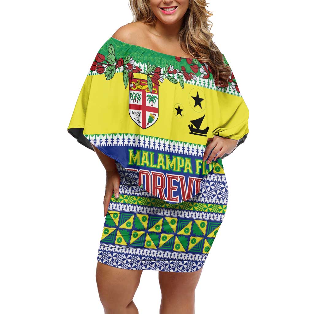 Personalised Malampa Fiji Forever Off Shoulder Short Dress Tagimoucia Polynesian Sand Drawing - Polynesian Pride