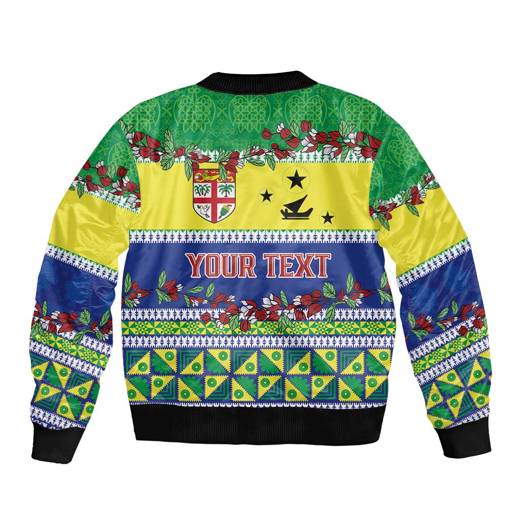 Personalised Malampa Fiji Forever Sleeve Zip Bomber Jacket Tagimoucia Polynesian Sand Drawing - Polynesian Pride