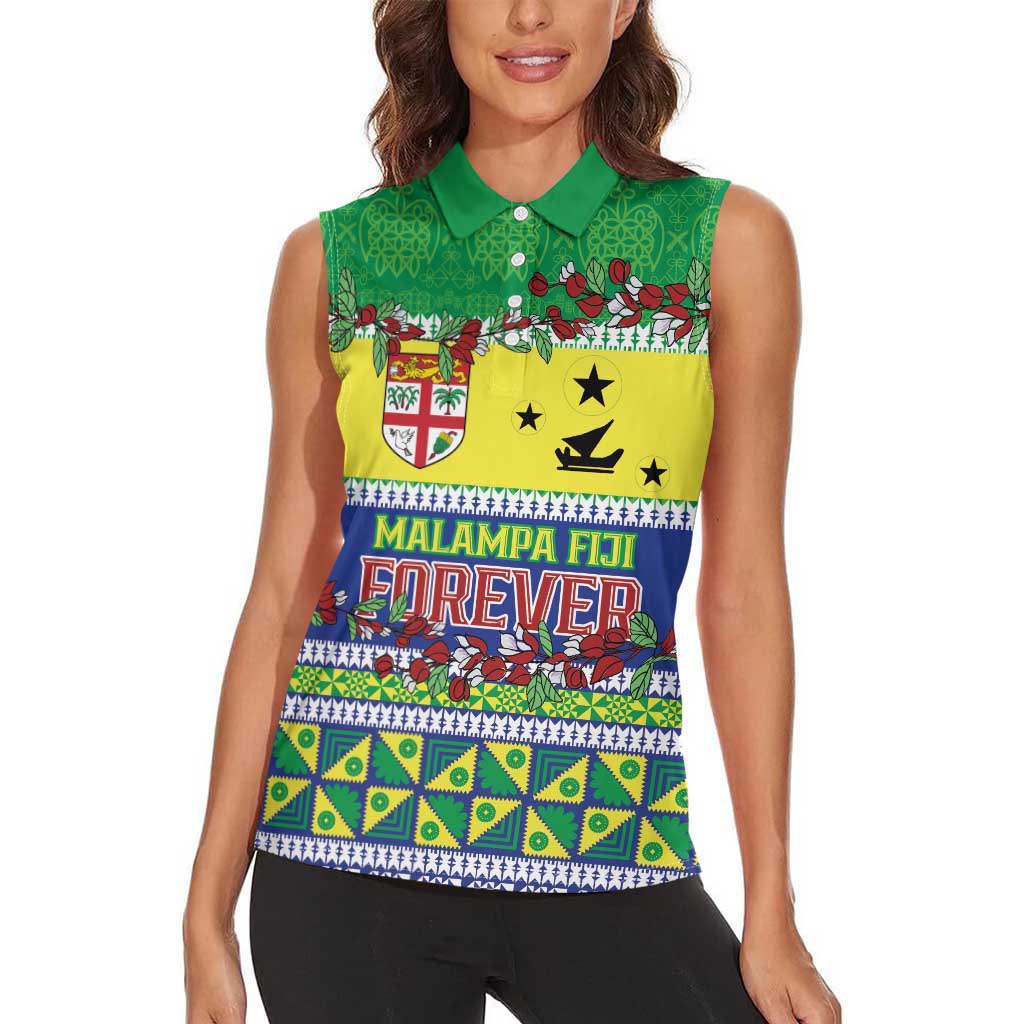 Personalised Malampa Fiji Forever Women Sleeveless Polo Shirt Tagimoucia Polynesian Sand Drawing - Polynesian Pride