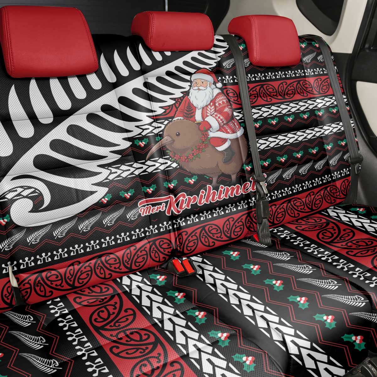 New Zealand Kiwi Santa Christmas Back Car Seat Cover He Wairua Kirihimete - Polynesian Pride