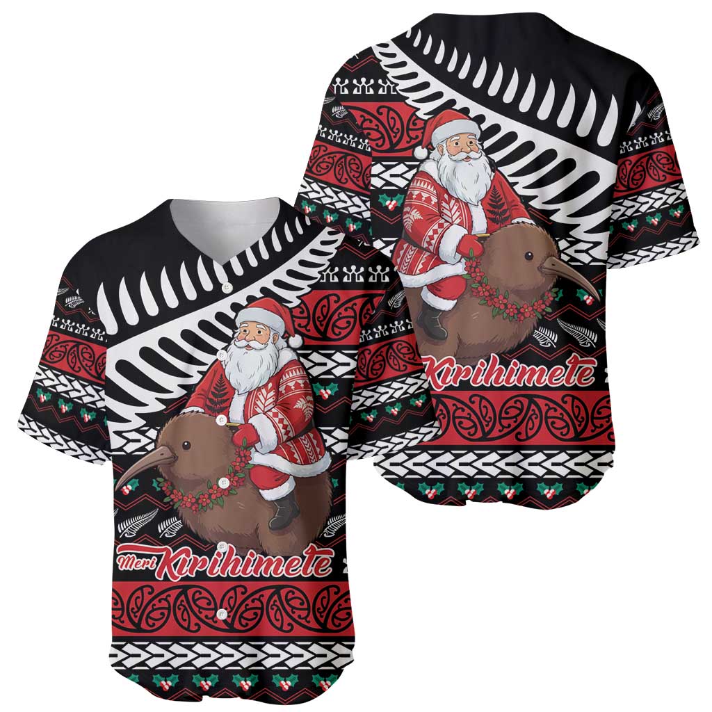 New Zealand Kiwi Santa Christmas Baseball Jersey He Wairua Kirihimete - Polynesian Pride