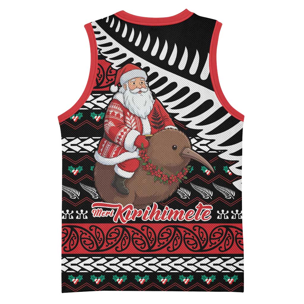New Zealand Kiwi Santa Christmas Basketball Jersey He Wairua Kirihimete - Polynesian Pride
