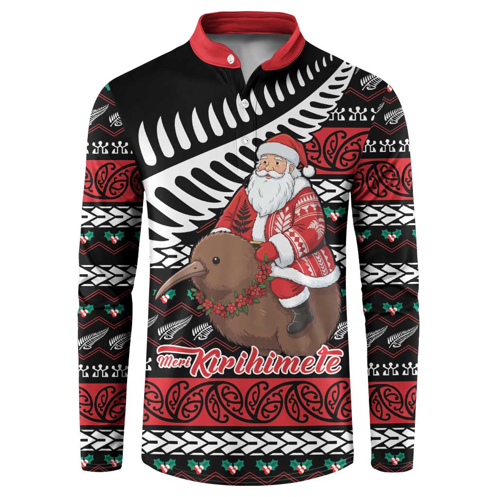New Zealand Kiwi Santa Christmas Button Sweatshirt He Wairua Kirihimete - Polynesian Pride