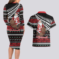 New Zealand Kiwi Santa Christmas Couples Matching Long Sleeve Bodycon Dress and Hawaiian Shirt He Wairua Kirihimete - Polynesian Pride