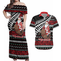 New Zealand Kiwi Santa Christmas Couples Matching Off Shoulder Maxi Dress and Hawaiian Shirt He Wairua Kirihimete - Polynesian Pride