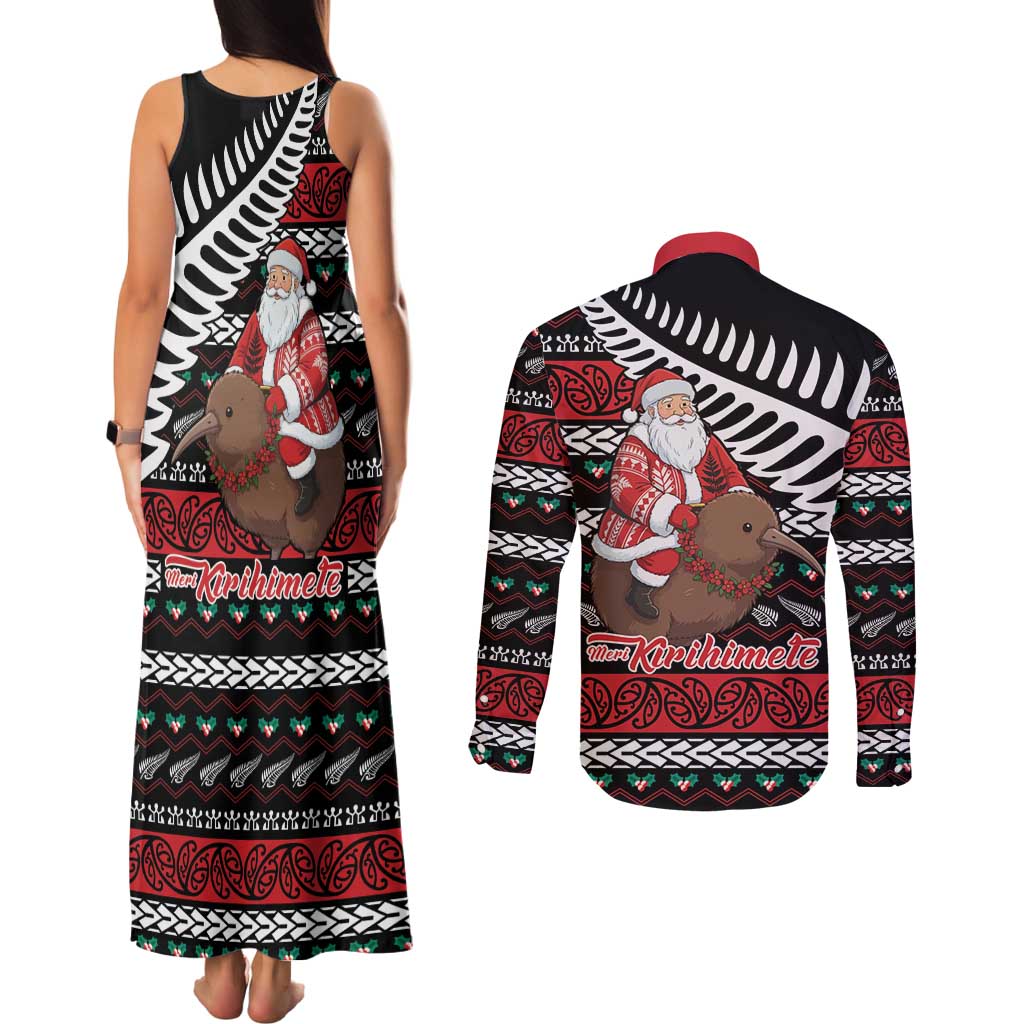 New Zealand Kiwi Santa Christmas Couples Matching Tank Maxi Dress and Long Sleeve Button Shirt He Wairua Kirihimete - Polynesian Pride