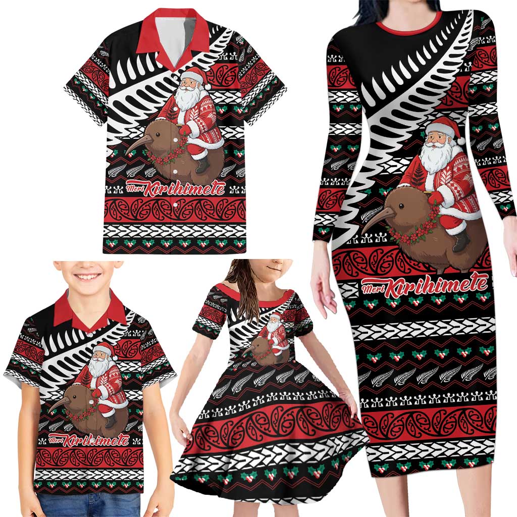 New Zealand Kiwi Santa Christmas Family Matching Long Sleeve Bodycon Dress and Hawaiian Shirt He Wairua Kirihimete - Polynesian Pride