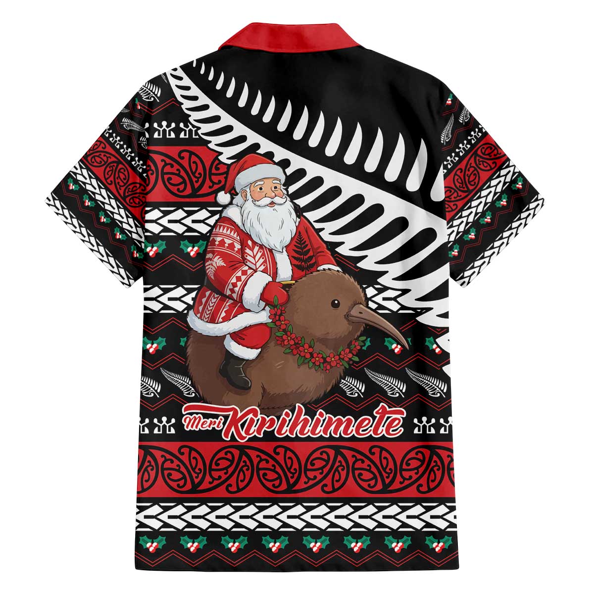 New Zealand Kiwi Santa Christmas Family Matching Off The Shoulder Long Sleeve Dress and Hawaiian Shirt He Wairua Kirihimete - Polynesian Pride