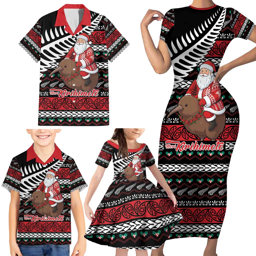 New Zealand Kiwi Santa Christmas Family Matching Short Sleeve Bodycon Dress and Hawaiian Shirt He Wairua Kirihimete - Polynesian Pride