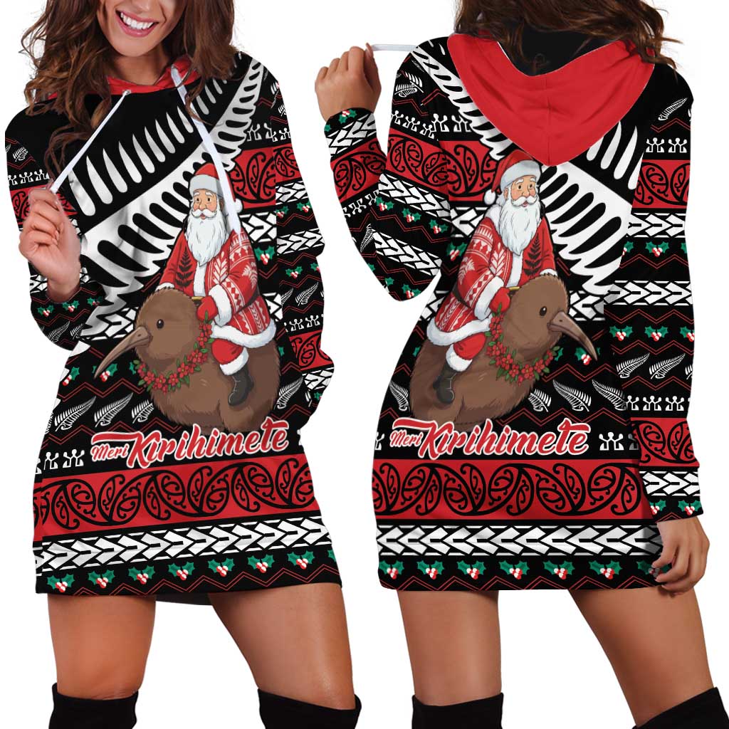 New Zealand Kiwi Santa Christmas Hoodie Dress He Wairua Kirihimete - Polynesian Pride