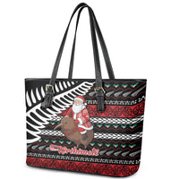 New Zealand Kiwi Santa Christmas Leather Tote Bag He Wairua Kirihimete - Polynesian Pride