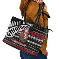 New Zealand Kiwi Santa Christmas Leather Tote Bag He Wairua Kirihimete - Polynesian Pride