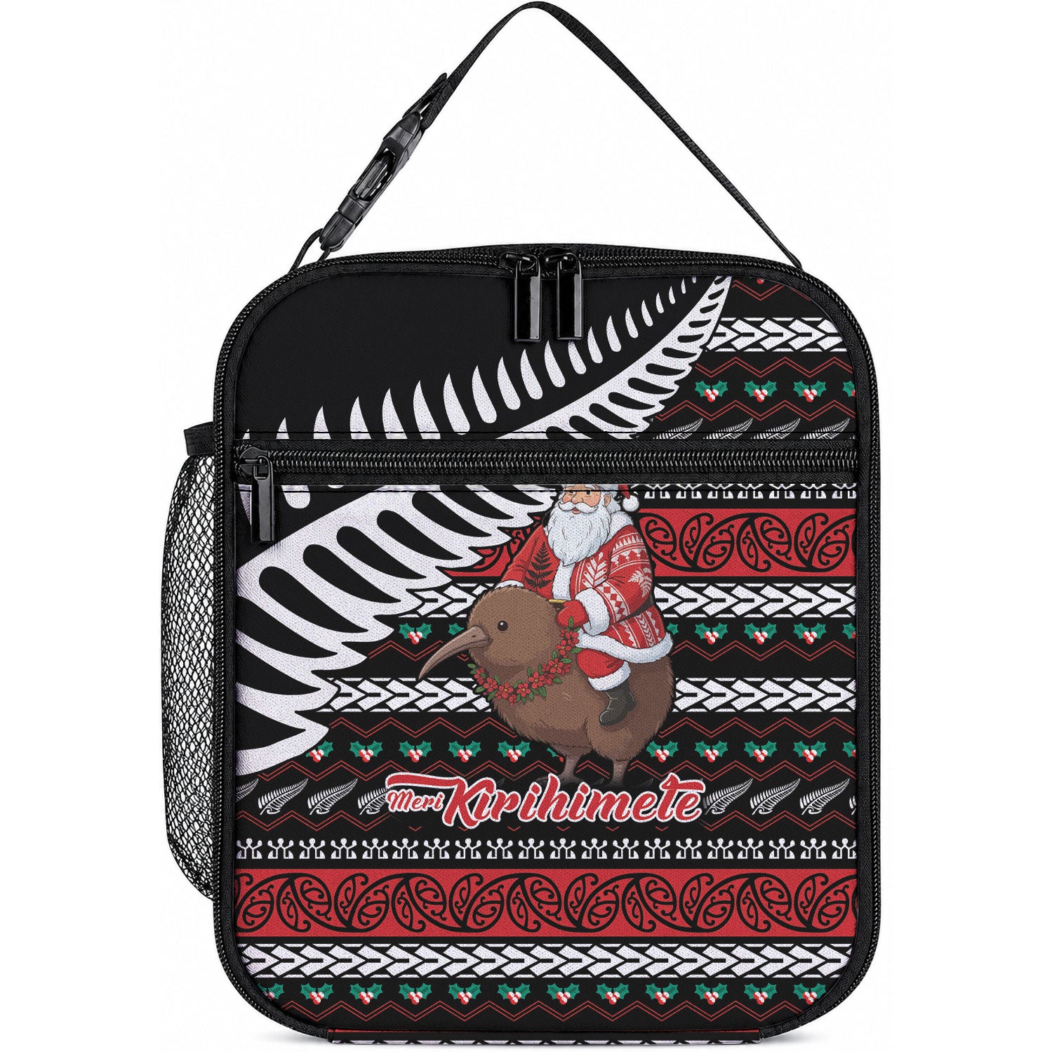 New Zealand Kiwi Santa Christmas Lunch Bag He Wairua Kirihimete LT9 10.2 × 8.3 × 4.3 inch Black - Polynesian Pride