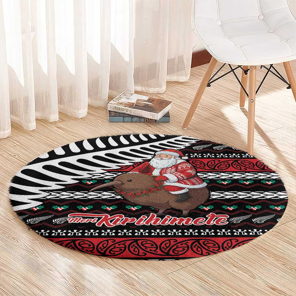 New Zealand Kiwi Santa Christmas Round Carpet He Wairua Kirihimete - Polynesian Pride