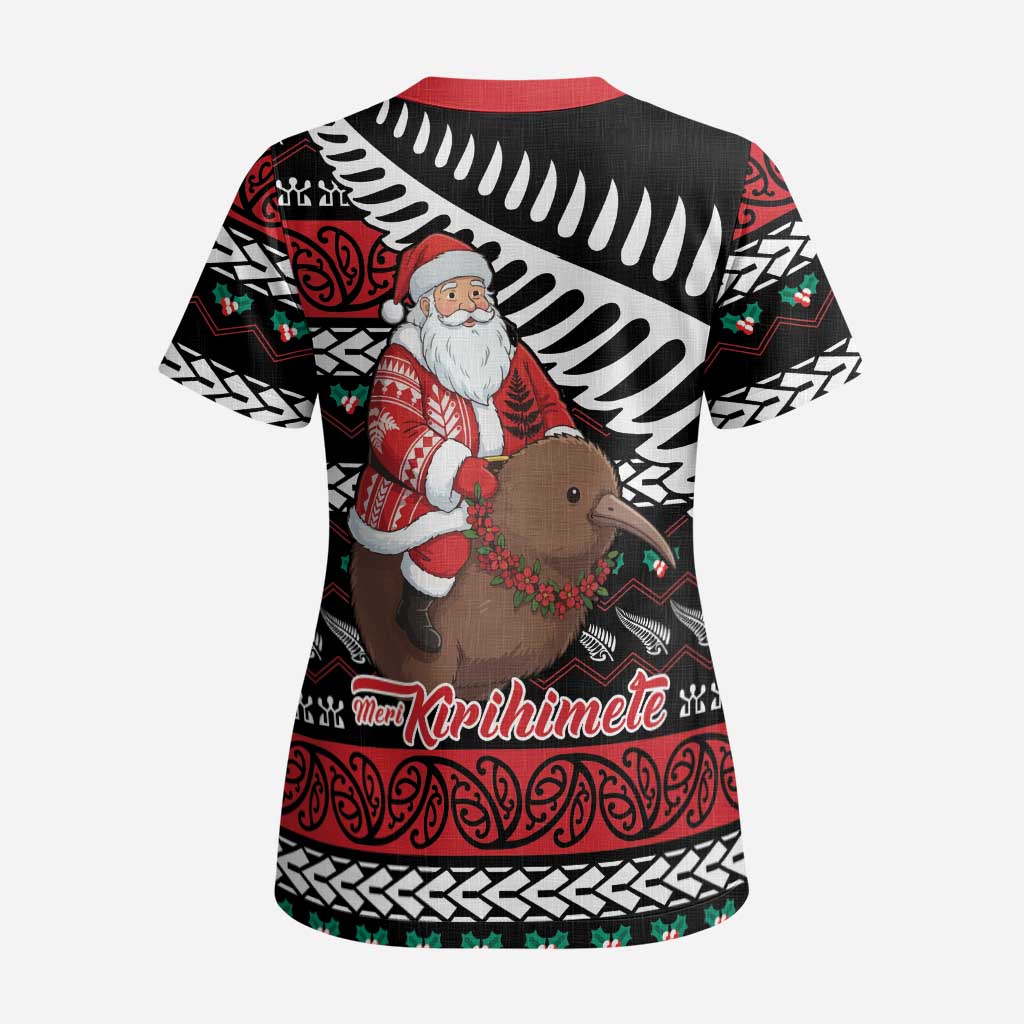 New Zealand Kiwi Santa Christmas Scrub Top He Wairua Kirihimete - Polynesian Pride