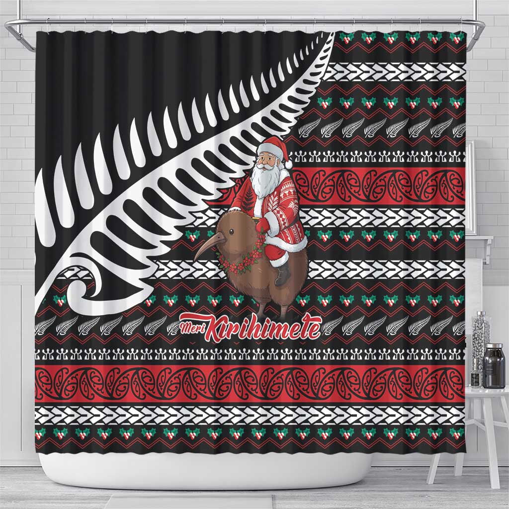 New Zealand Kiwi Santa Christmas Shower Curtain He Wairua Kirihimete - Polynesian Pride