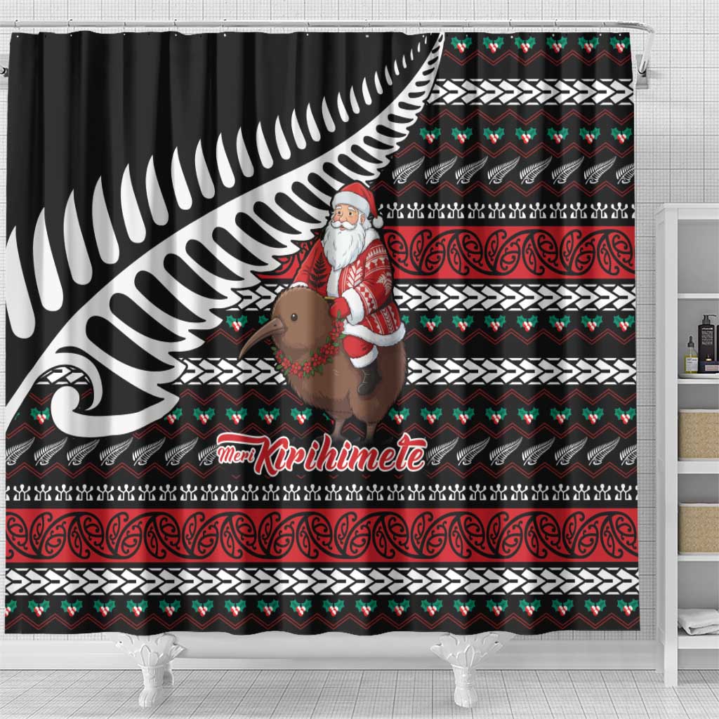 New Zealand Kiwi Santa Christmas Shower Curtain He Wairua Kirihimete - Polynesian Pride