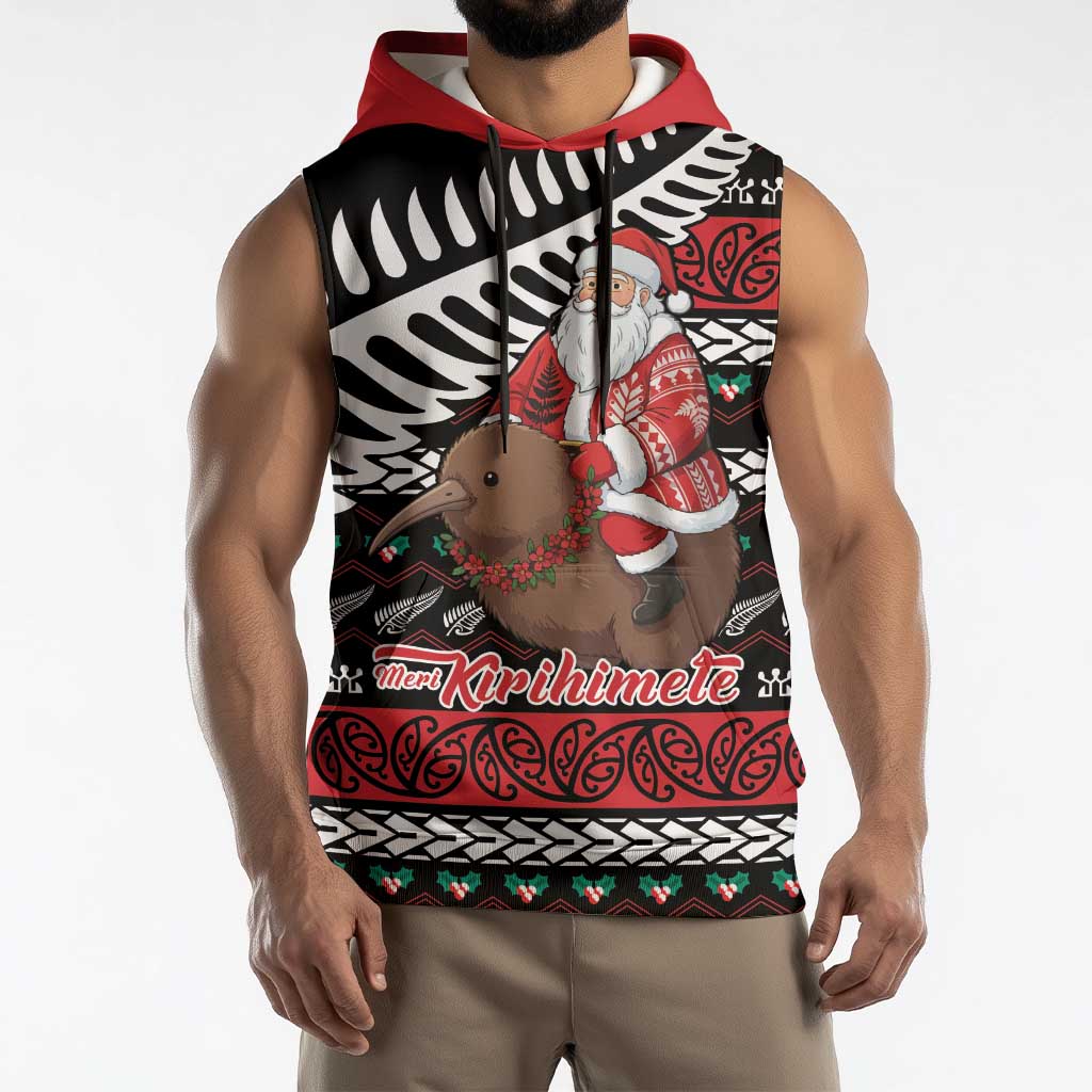 New Zealand Kiwi Santa Christmas Sleeveless Hoodie He Wairua Kirihimete - Polynesian Pride