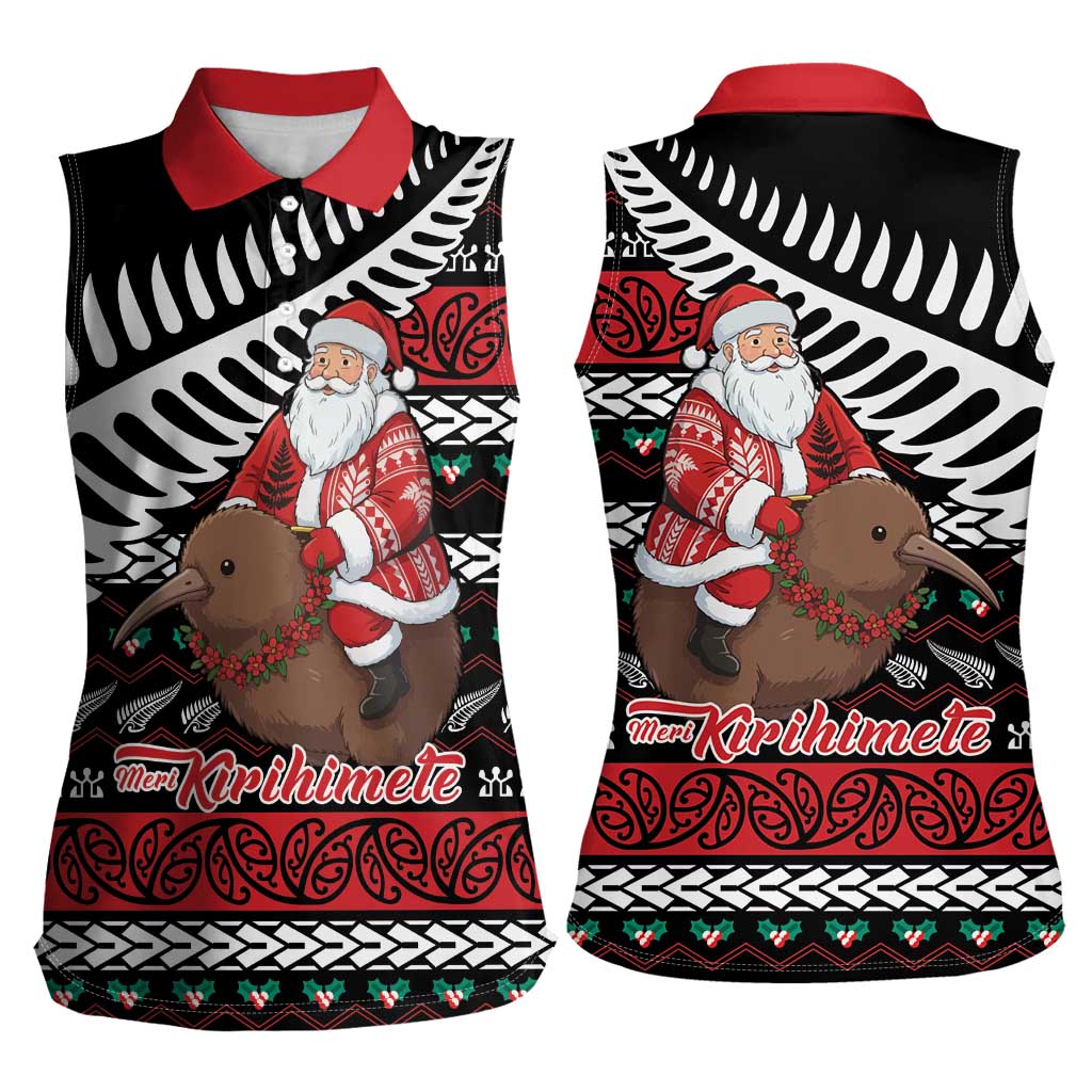 New Zealand Kiwi Santa Christmas Women Sleeveless Polo Shirt He Wairua Kirihimete - Polynesian Pride
